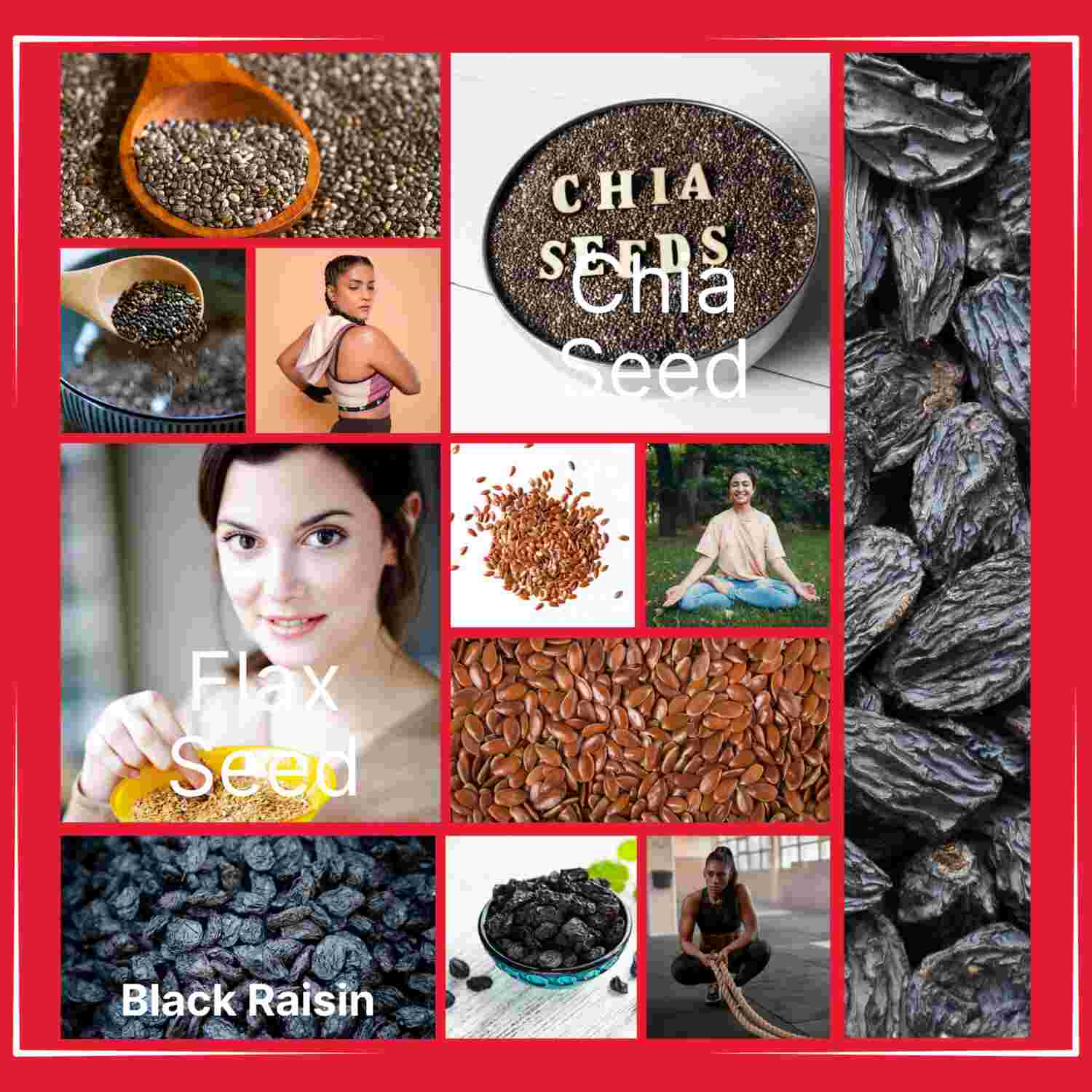 Seeds Combo-Chia Seeds, Flax Seeds & Black Raisins(3*50G)