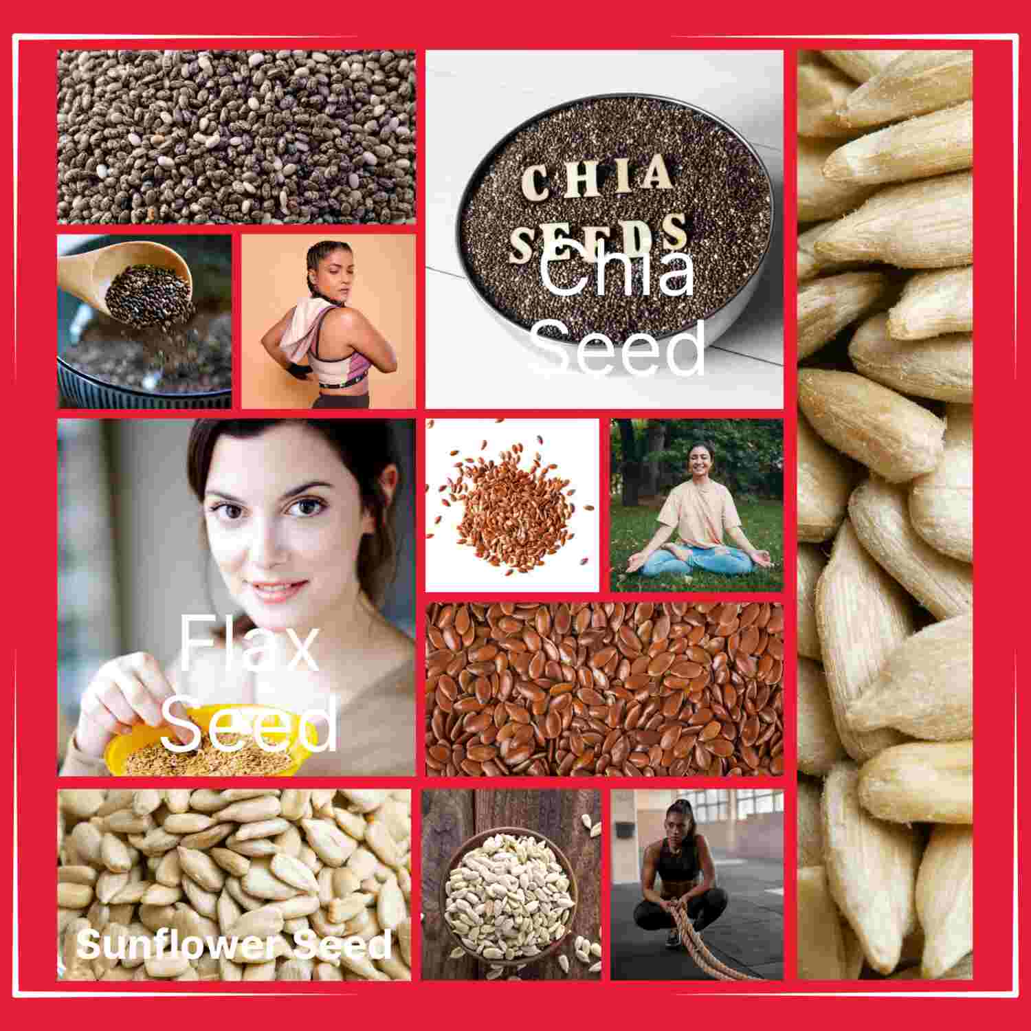 Super Healthy Seeds Combo Pack 750g - Raw Chia Seed 250g, Raw Flax Seed 250g and Raw Sunflower Seed 250g