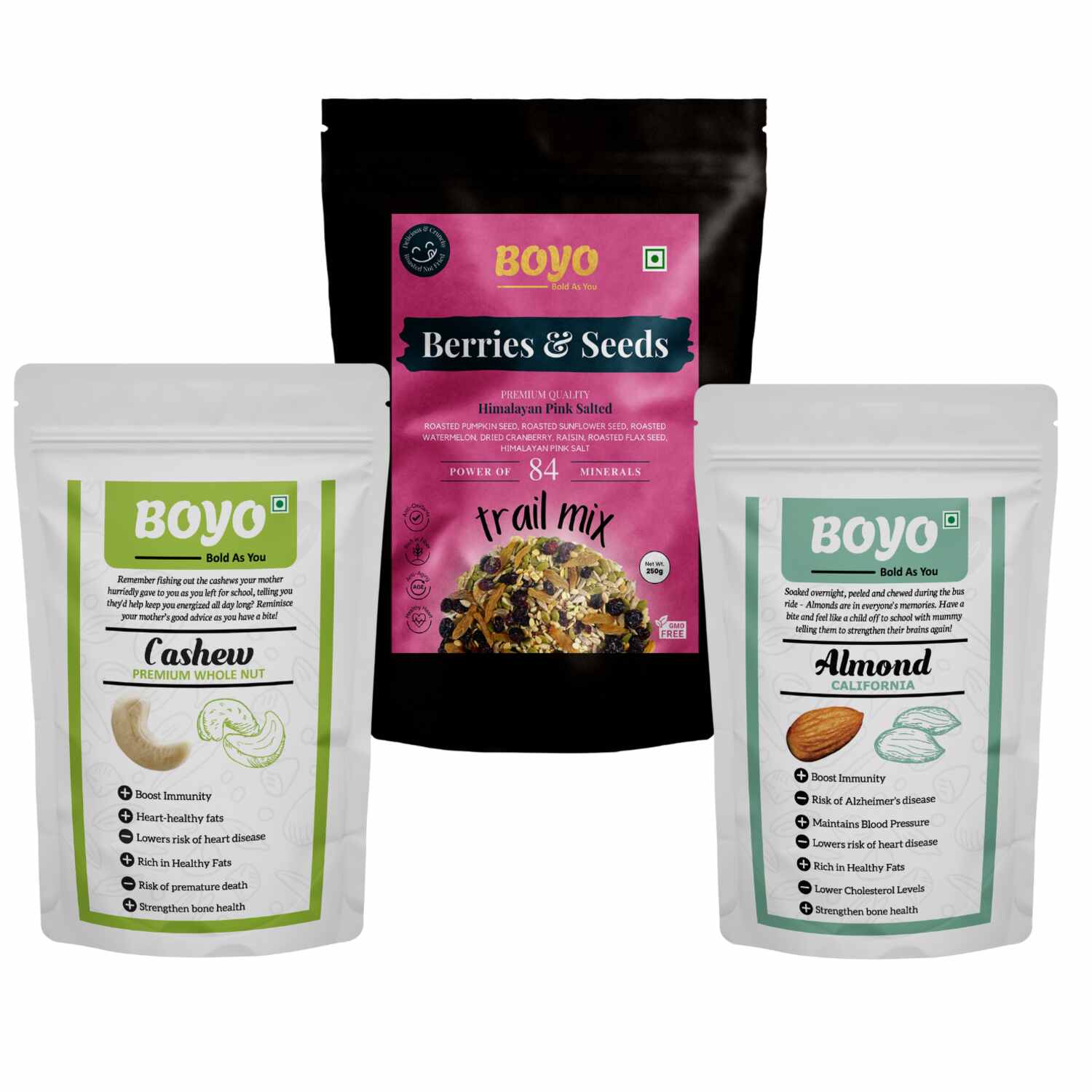 Dry Fruits combo-Raw cashew ,Raw Almonds & Berries and Seeds (3*50g)