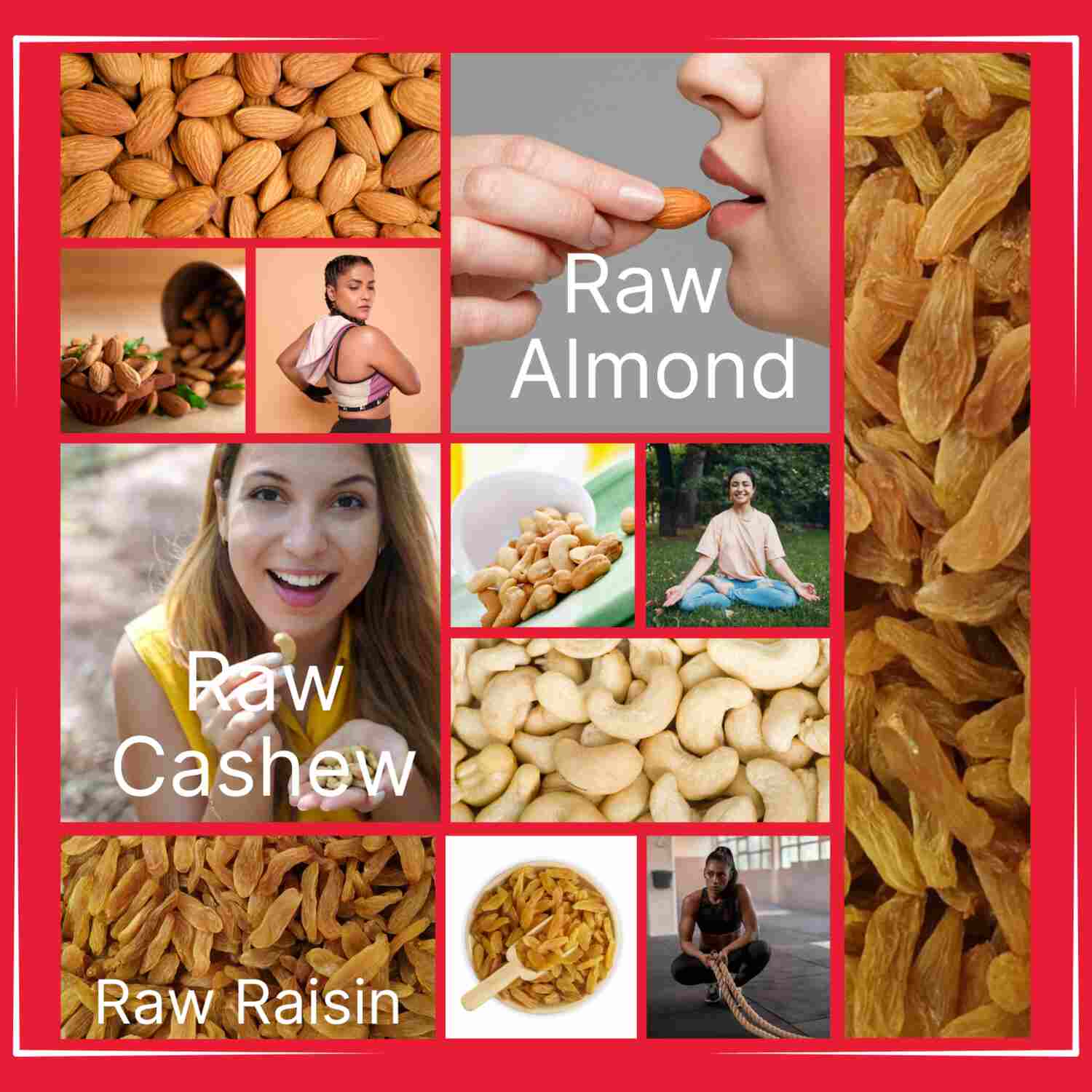 Premium Nuts Combo Pack 750g  - Raw  Cashews  250g,   Raw  Almond  250g,  Raw  Raisin  250g