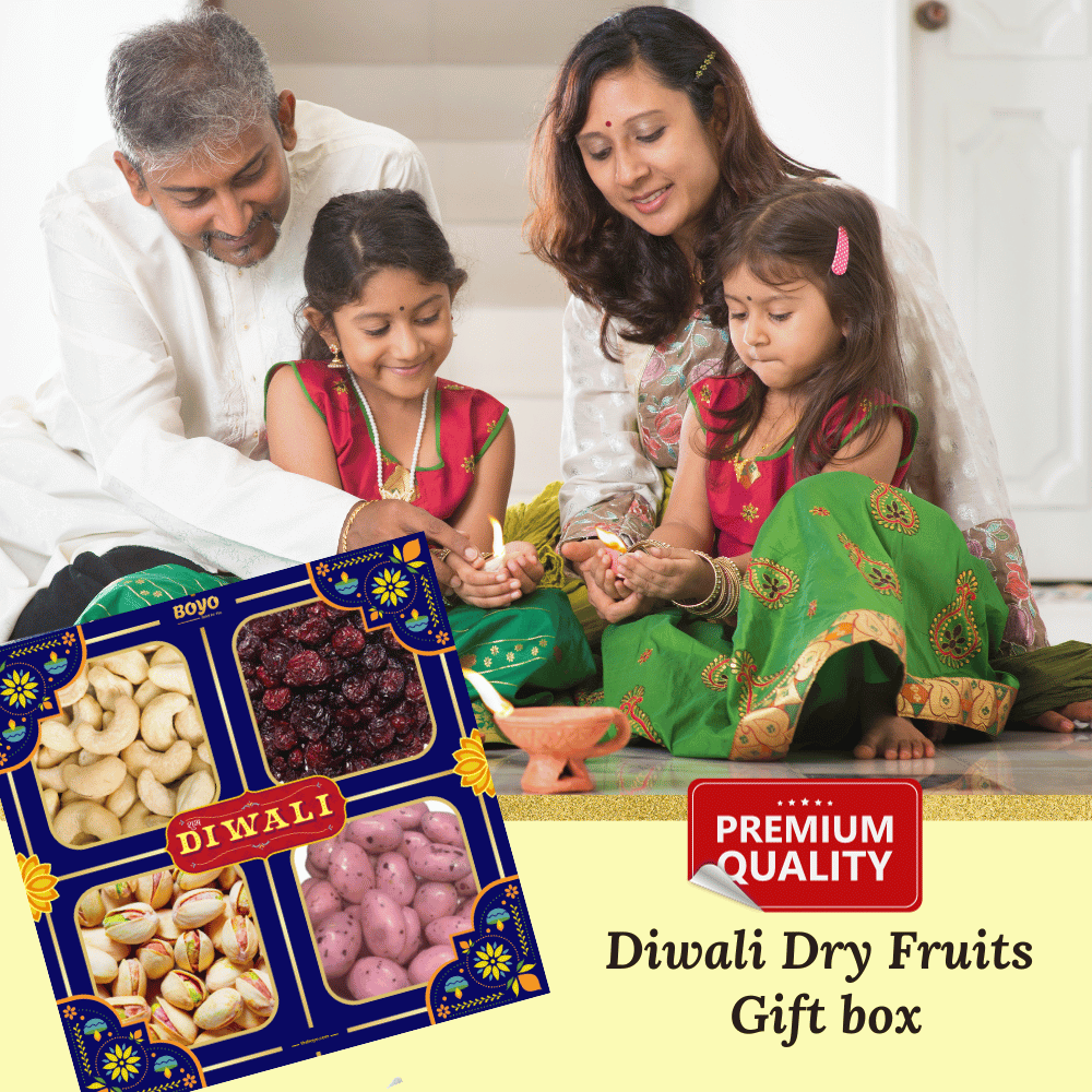 BOYO Dry Fruits Diwali Gift Box 400g-Raw cashew 80g,Raw Almond 120g, Kulfi Raisin 100g, Craneberry 100g.