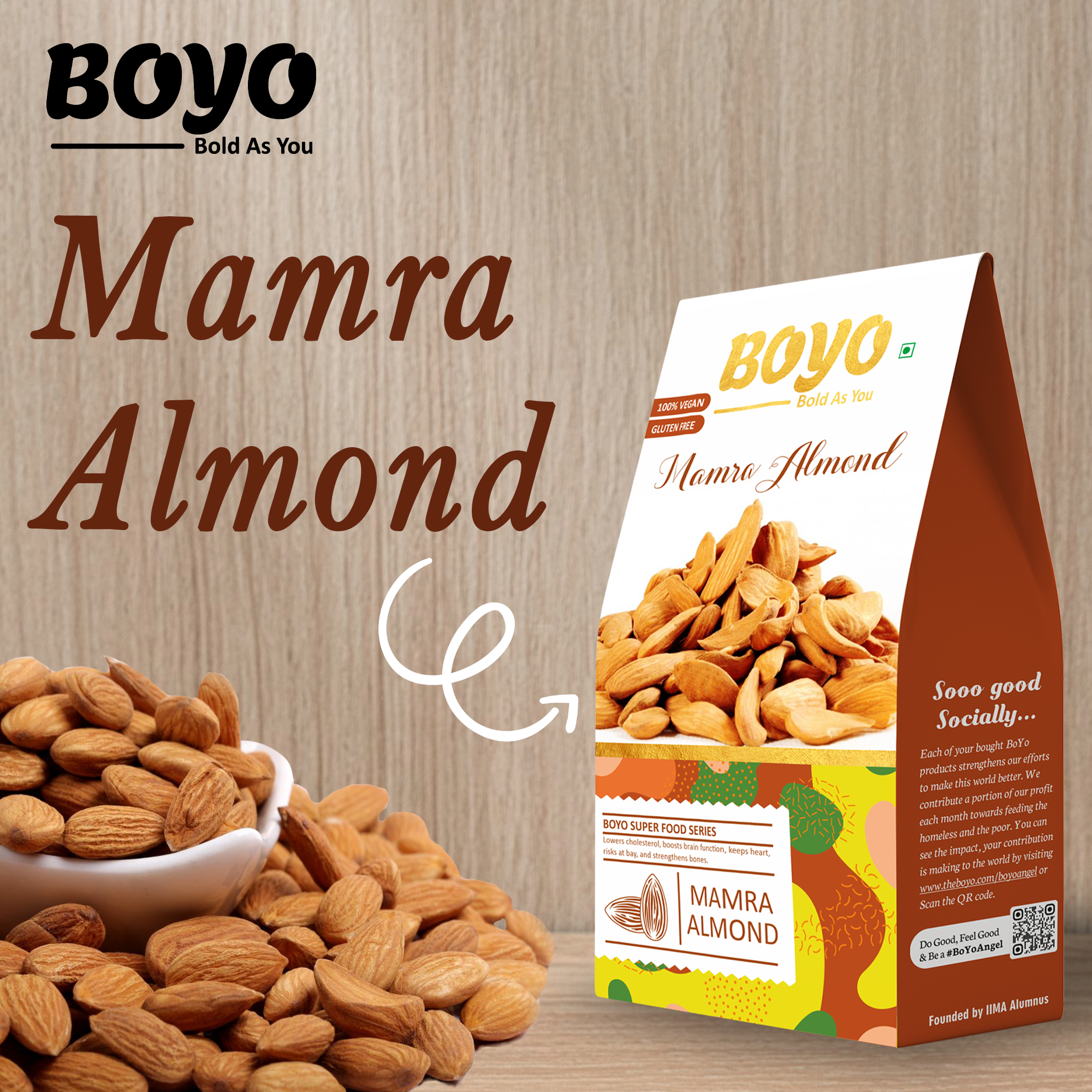 BOYO Almond 200g - Raw Mamra Almonds - Healthy Snacks and Dry Fruits - Gluten Free - High in Fiber and Immunity-Boosting Nutrients