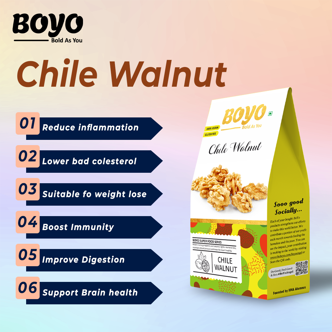 BOYO Premium Chile Walnut Kernels 250g - 100% Natural Akhrot Giri Dry Fruit - Healthy and Perfect Diet Food - High Protein and Energy Source